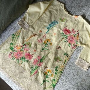 [Khaadi] NWOT Floral Embroidered Yellow Dress/Khurta - Age 6-7